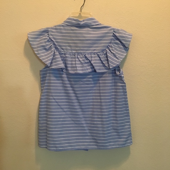 NWT Blue Striped Ruffle Button Down Blouse - Picture 5 of 6